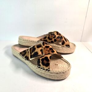 J.CREW Womens Size 8 Brown Tan  Leopard Print,Calf Hair SLIP ON PLATFORM  SANDAL